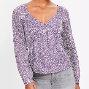 NWT LOFT Top Tulip Striped Sweetheart-Neck Blouse Women XXL Purple/White Chiffon